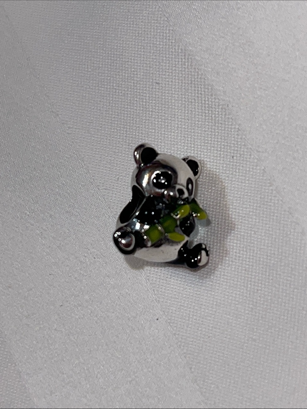 Sterling Silver Panda Charm Holding Green Bamboo - Picture 10 of 15